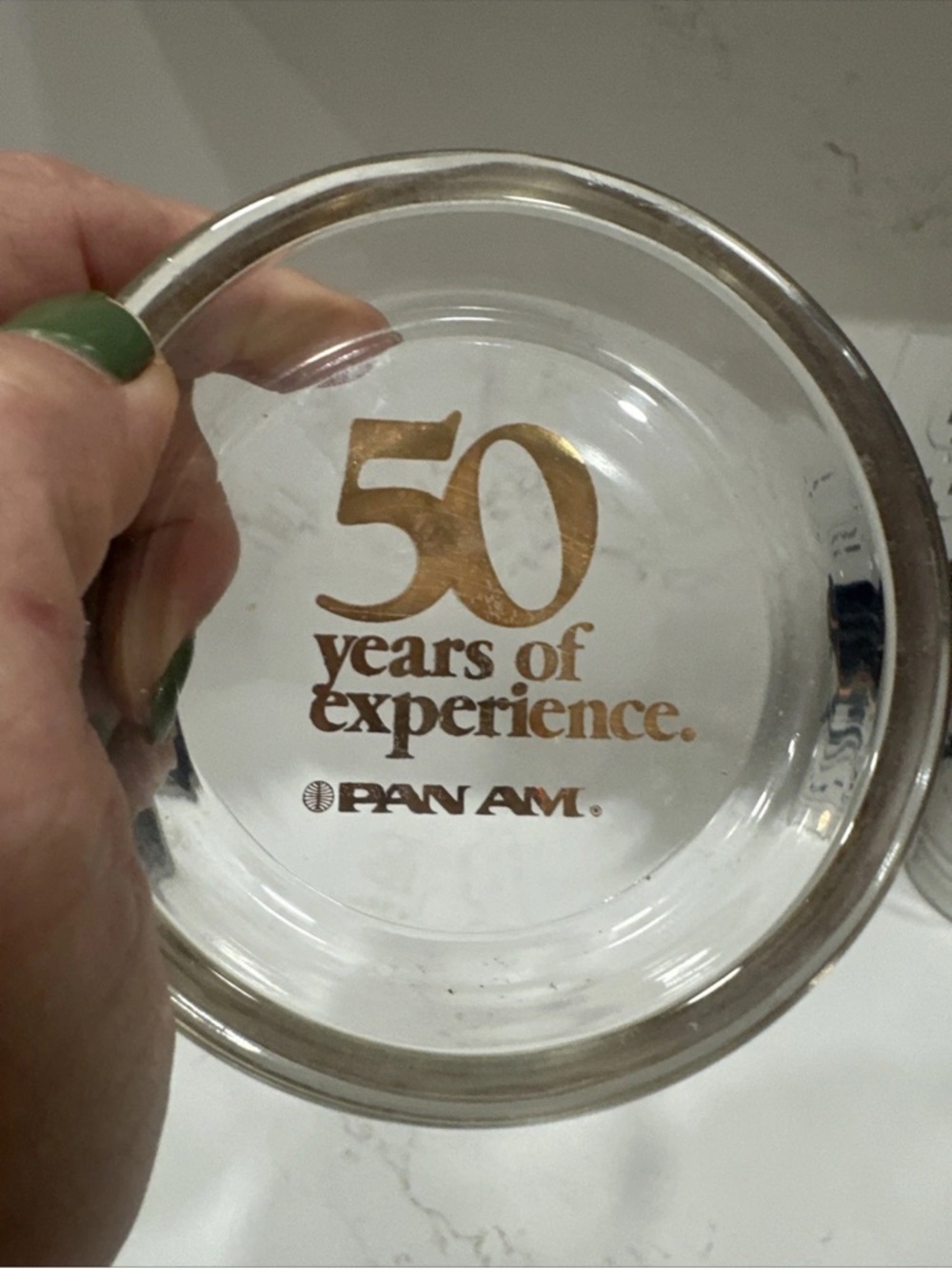 Pan Am 50 Years of Experience Glass Ashtray - Gold Lettering- Rare